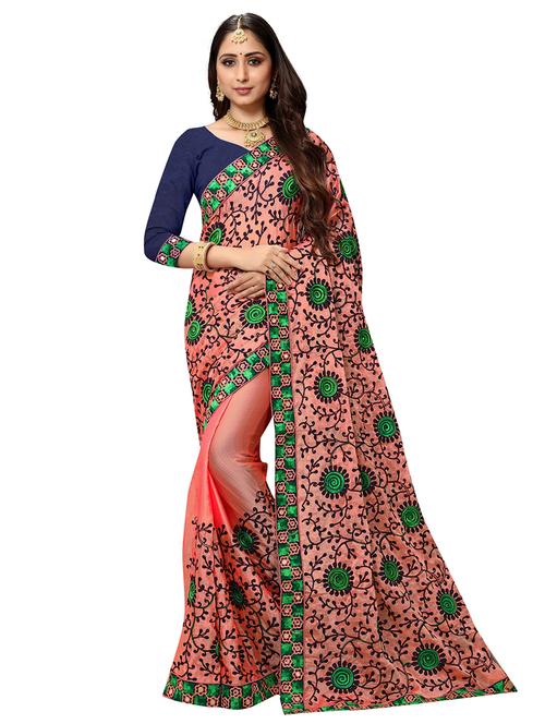 pink chiffon embroidered saree with blouse - 17668956 - Standard Image - 1