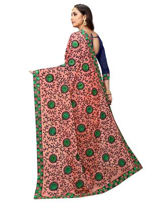 pink chiffon embroidered saree with blouse - 17668956 - Standard Image - 2