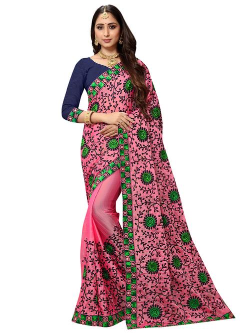 pink chiffon embroidered saree with blouse - 17668960 - Standard Image - 1