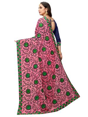 pink chiffon embroidered saree with blouse - 17668960 - Standard Image - 2