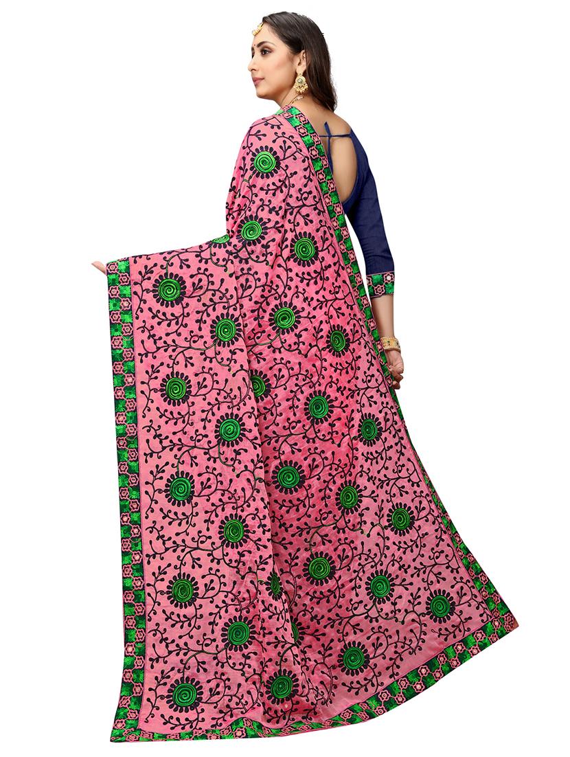 pink chiffon embroidered saree with blouse - 17668960 - Zoom Image - 2