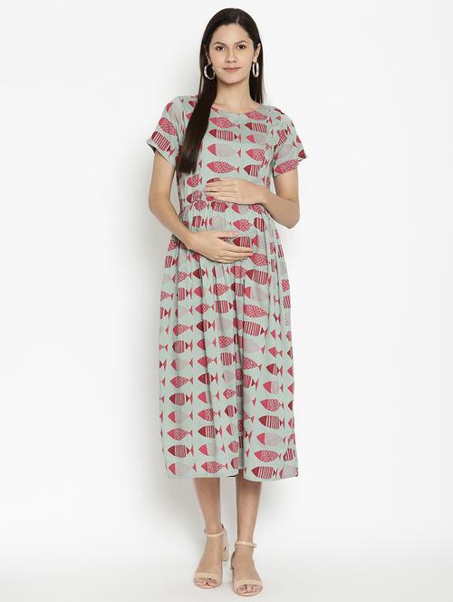 round neck printed maternity wear dress - 17669042 - Standard Image - 1