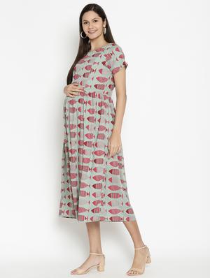 round neck printed maternity wear dress - 17669042 - Standard Image - 2