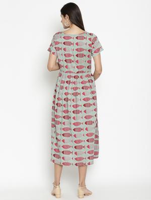 round neck printed maternity wear dress - 17669042 - Standard Image - 3