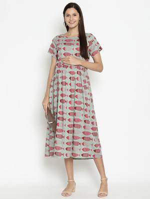 round neck printed maternity wear dress - 17669042 - Standard Image - 4