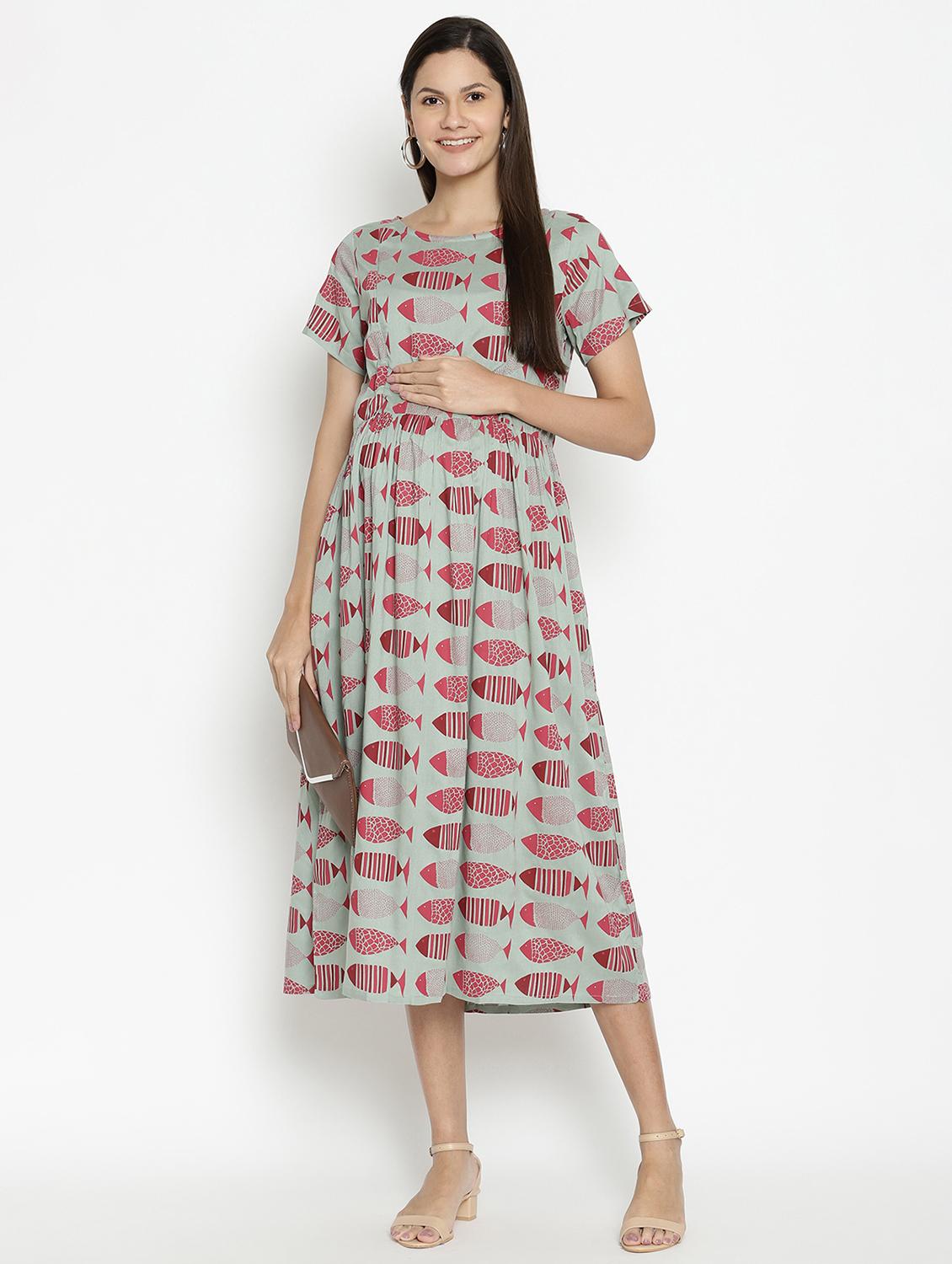 round neck printed maternity wear dress - 17669042 - Zoom Image - 4