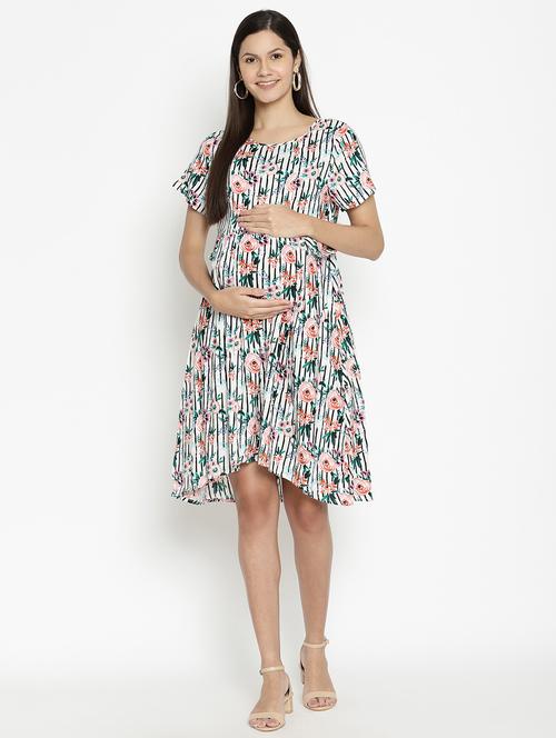 round neck printed maternity wear dress - 17669044 - Standard Image - 1