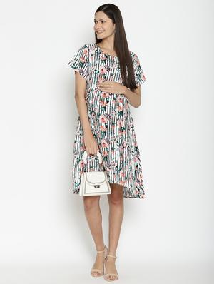 round neck printed maternity wear dress - 17669044 - Standard Image - 4