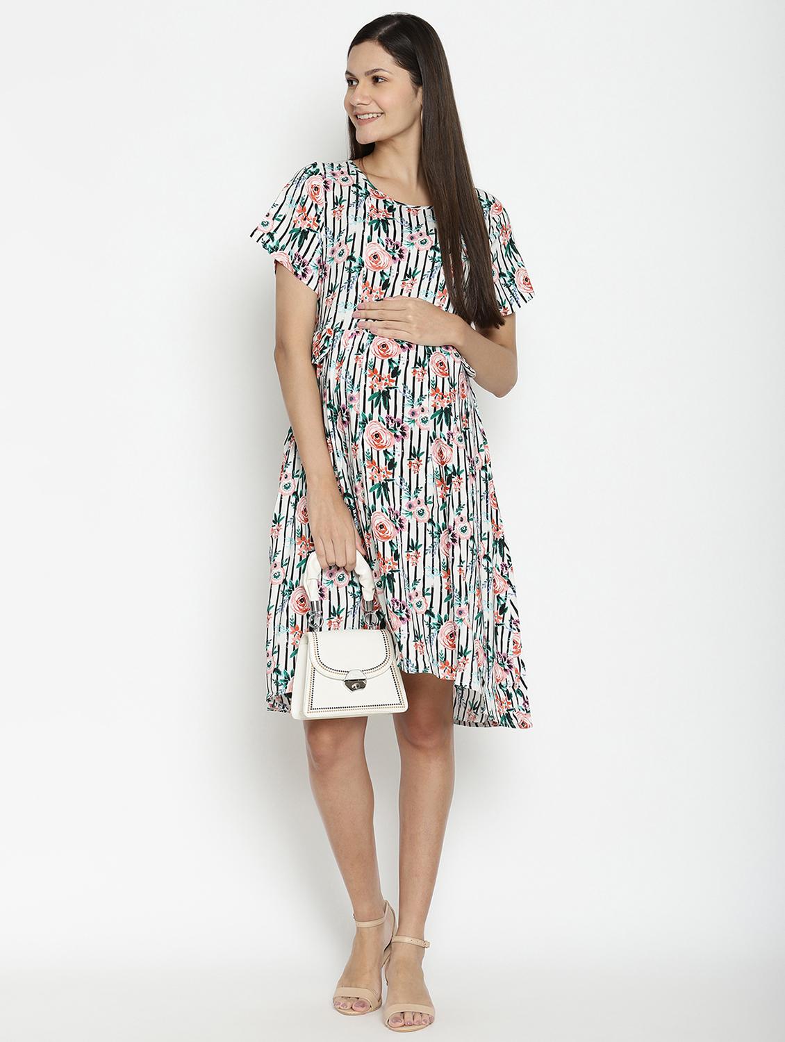 round neck printed maternity wear dress - 17669044 - Zoom Image - 4