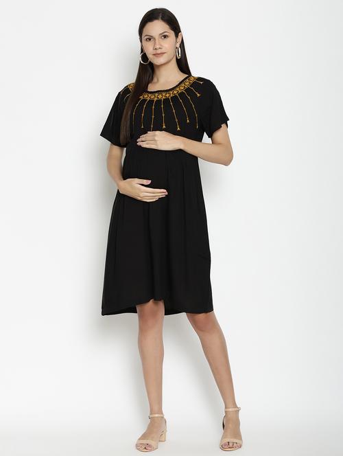 round neck solid maternity wear dress - 17669054 - Standard Image - 1