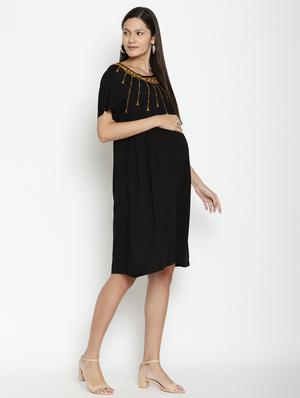 round neck solid maternity wear dress - 17669054 - Standard Image - 2