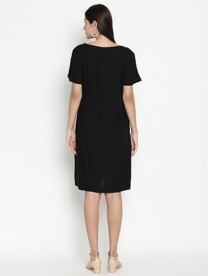 round neck solid maternity wear dress - 17669054 - Standard Image - 3