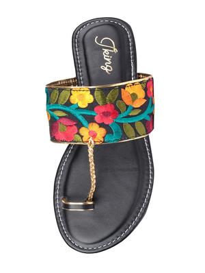 black leatherette ethnic kolhapuris - 17669089 - Standard Image - 7