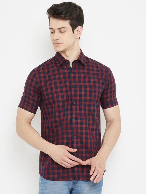 navy blue checkered casual shirt - 17669239 - Standard Image - 1