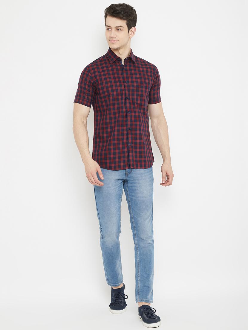 navy blue checkered casual shirt - 17669239 - Zoom Image - 4