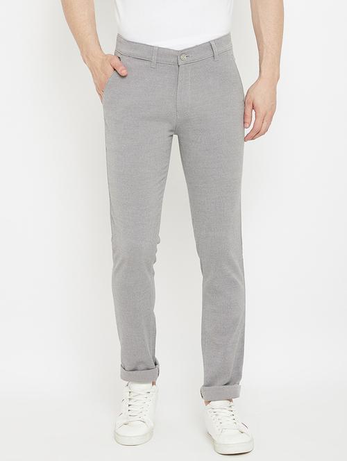 grey textured flat front casual trouser - 17669248 - Standard Image - 1