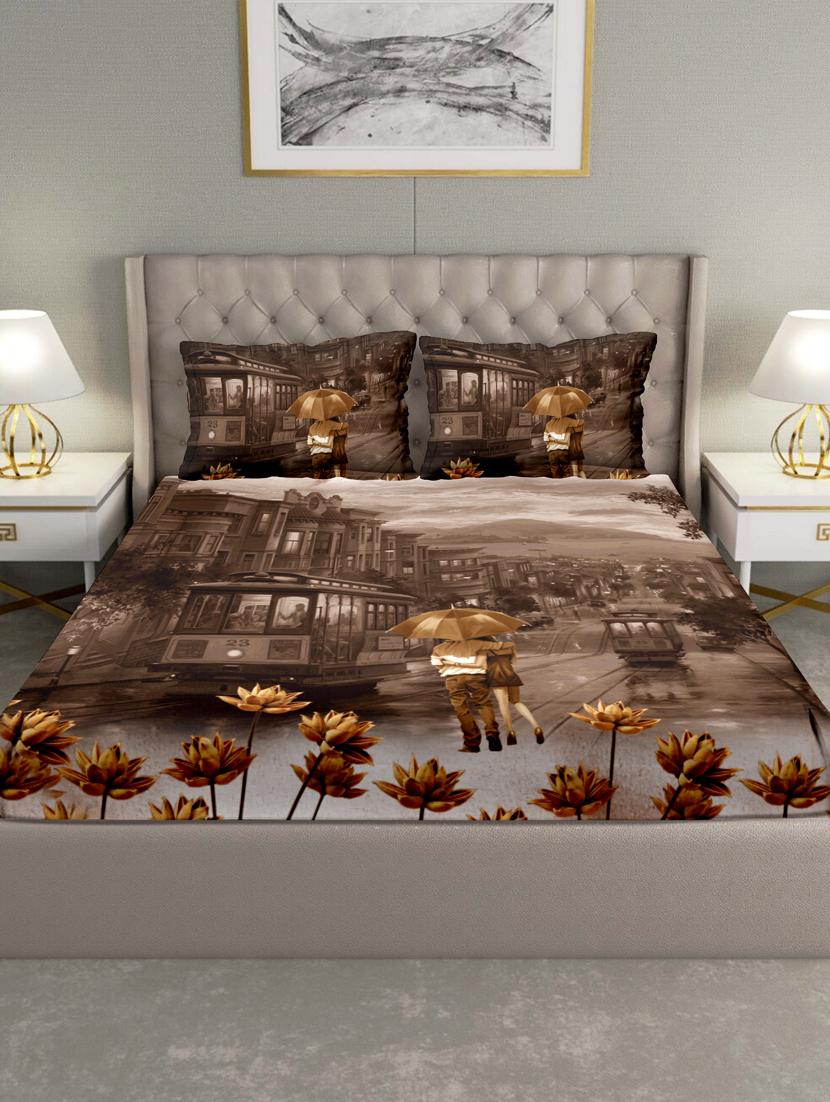 triton double bedshseet set king size cotton brown colour - 17669302 - Zoom Image - 2
