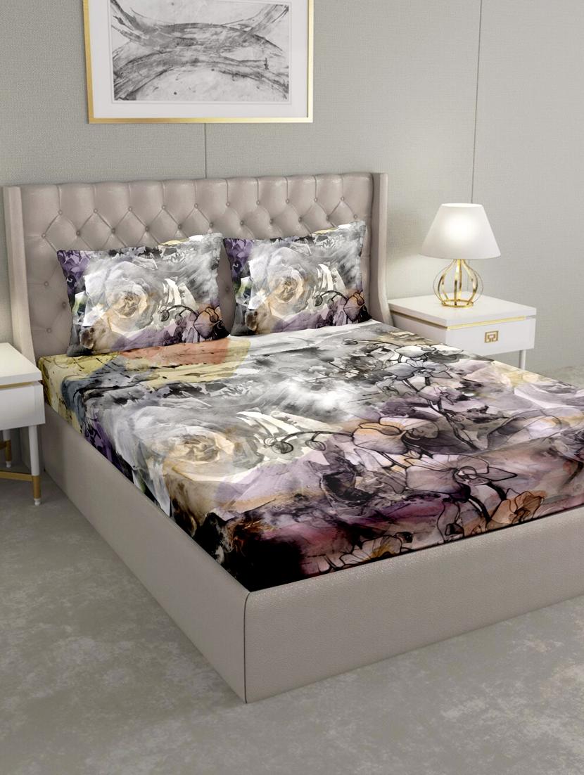 triton double bedshseet set king size cotton purple colour - 17669345 - Zoom Image - 1