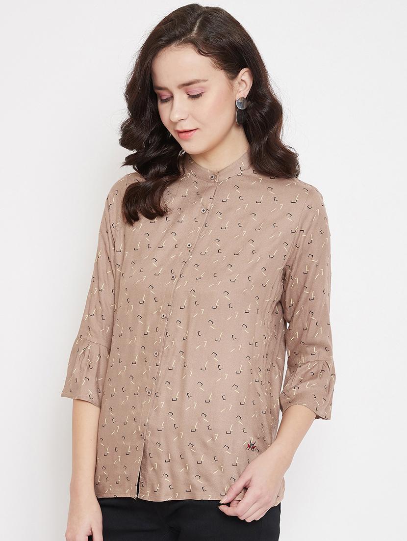 beige cotton blend regular shirt - 17669432 - Zoom Image - 2