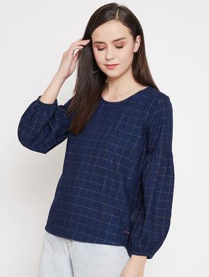 round neck checkered top - 17669458 - Standard Image - 2