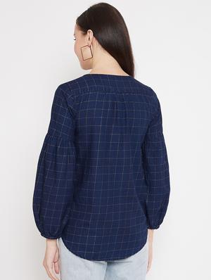 round neck checkered top - 17669458 - Standard Image - 3