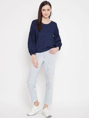 round neck checkered top - 17669458 - Standard Image - 4