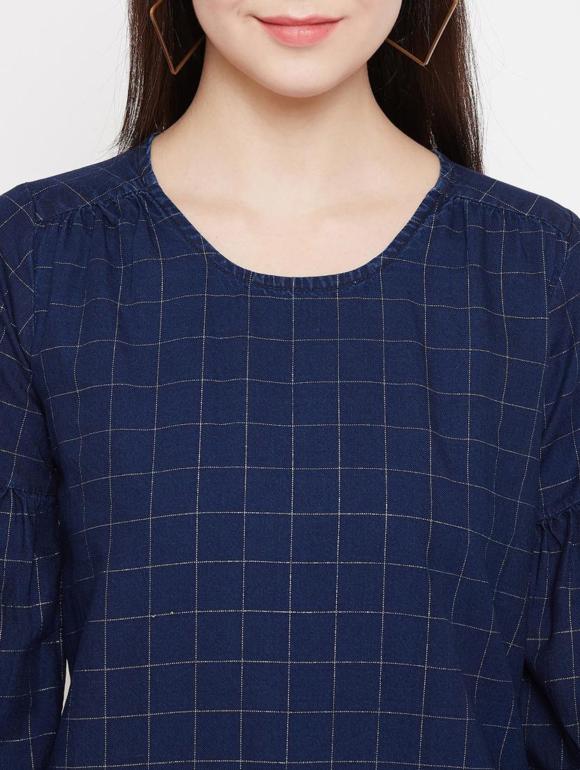 round neck checkered top - 17669458 - Zoom Image - 5