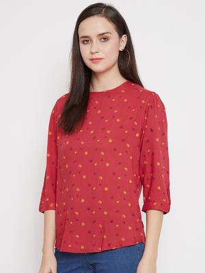 round neck printed top - 17669461 - Standard Image - 2