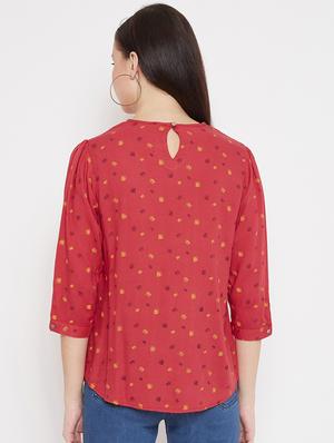round neck printed top - 17669461 - Standard Image - 3