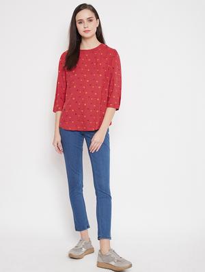 round neck printed top - 17669461 - Standard Image - 4