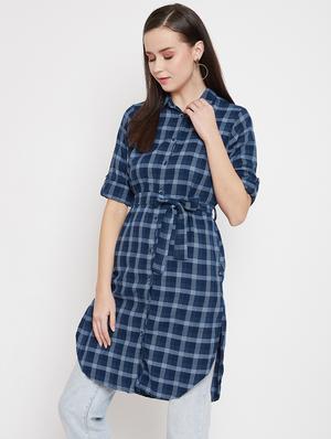 tie front checkered shirt tunic - 17669473 - Standard Image - 2