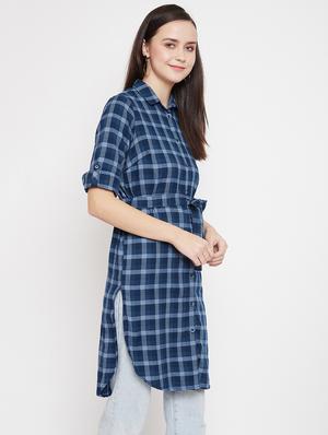 tie front checkered shirt tunic - 17669473 - Standard Image - 3