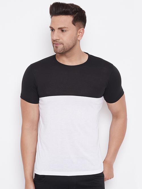 white color block cut & sew t-shirt - 17669496 - Standard Image - 1