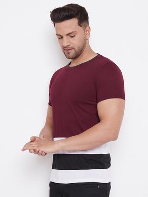 maroon color block cut & sew t-shirt - 17669499 - Standard Image - 2