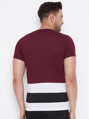 maroon color block cut & sew t-shirt - 17669499 - Standard Image - 3