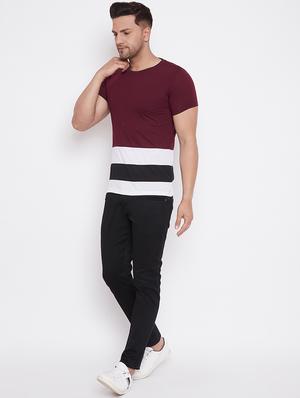 maroon color block cut & sew t-shirt - 17669499 - Standard Image - 4