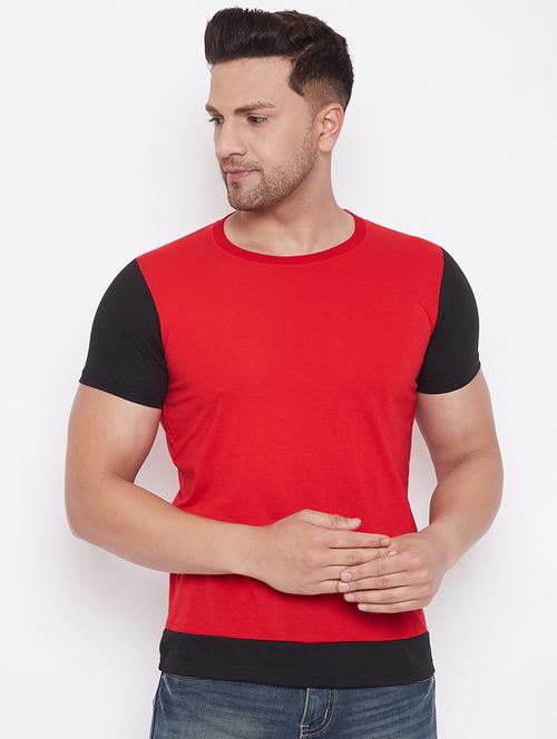red color block cut & sew t-shirt - 17669502 - Standard Image - 1