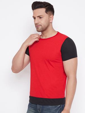 red color block cut & sew t-shirt - 17669502 - Standard Image - 2