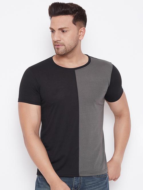 grey color block cut & sew t-shirt - 17669505 - Standard Image - 1