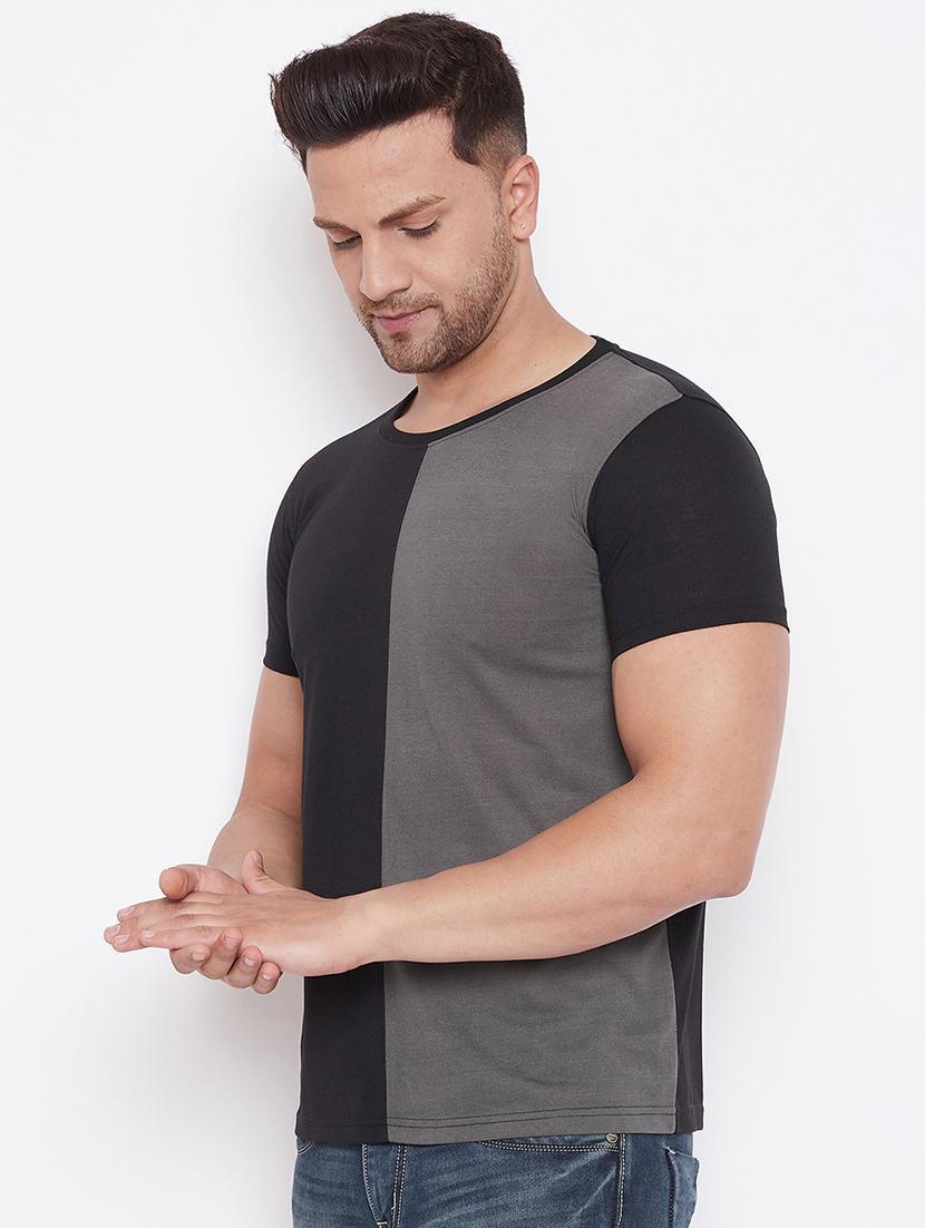 grey color block cut & sew t-shirt - 17669505 - Zoom Image - 2
