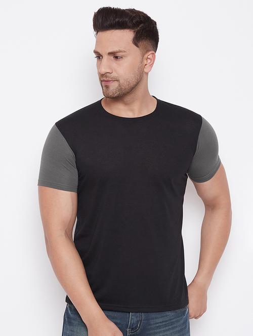 black color block cut & sew t-shirt - 17669506 - Standard Image - 1