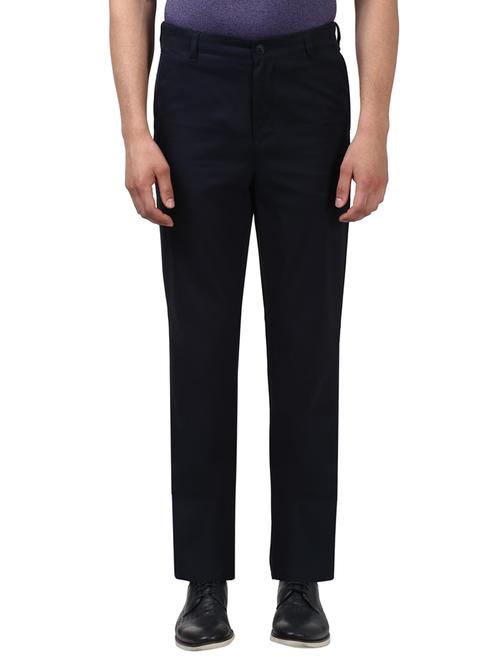 black solid flat front casual trouser - 17669641 - Standard Image - 1