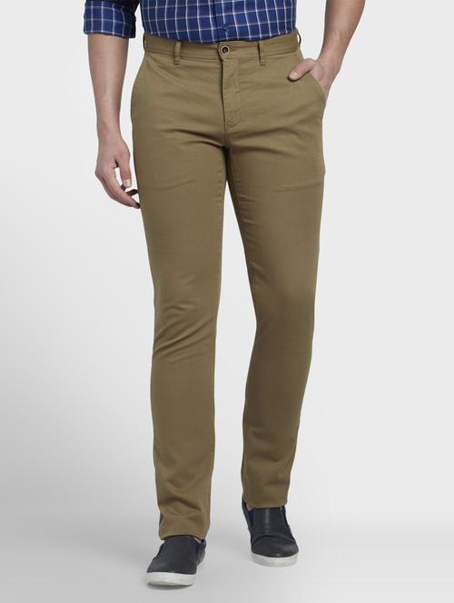 olive green textured flat front casual trouser - 17669642 - Standard Image - 1