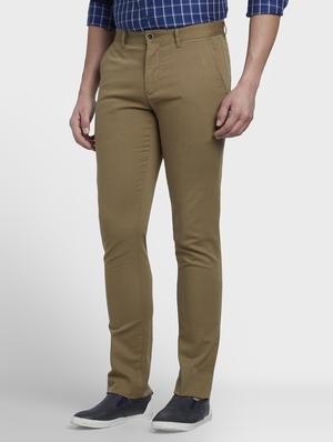 olive green textured flat front casual trouser - 17669642 - Standard Image - 2
