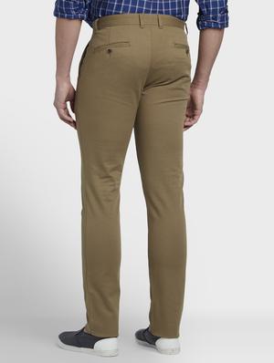 olive green textured flat front casual trouser - 17669642 - Standard Image - 3