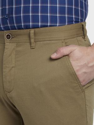 olive green textured flat front casual trouser - 17669642 - Standard Image - 5