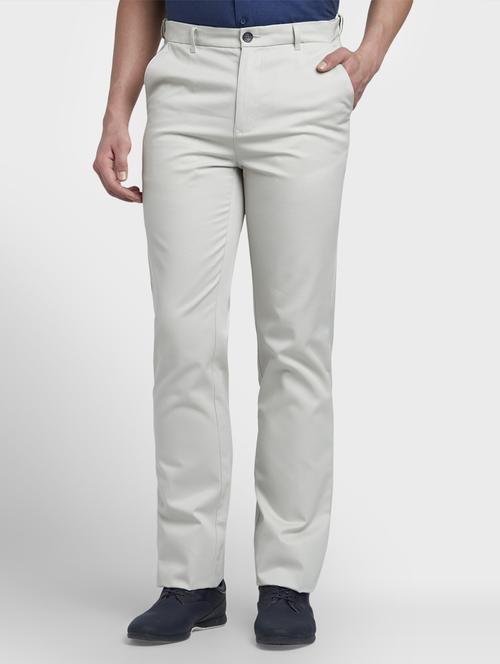 grey solid flat front casual trouser - 17669644 - Standard Image - 1