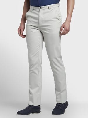 grey solid flat front casual trouser - 17669644 - Standard Image - 2