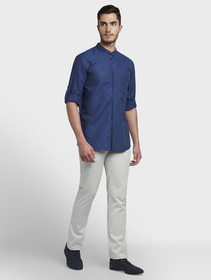 grey solid flat front casual trouser - 17669644 - Standard Image - 4