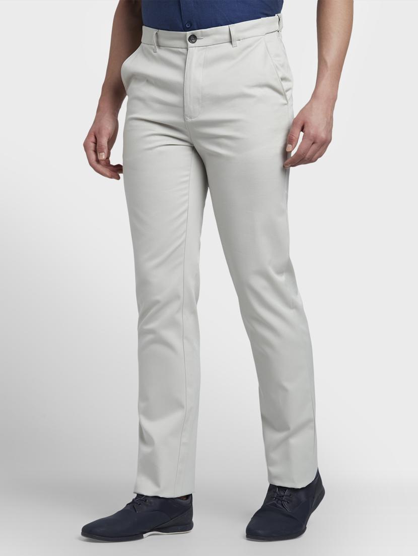 grey solid flat front casual trouser - 17669644 - Zoom Image - 2